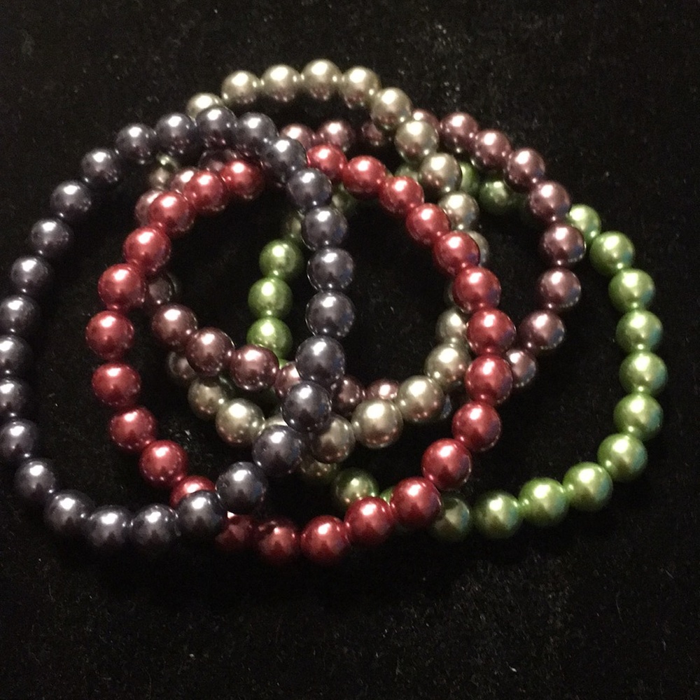6” multi color pearl bracelet set